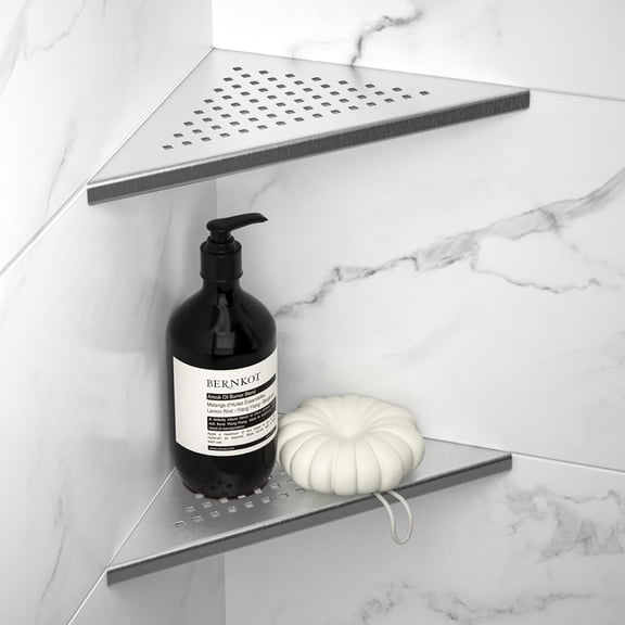 8'' Corner Shower Shelf 2 Pack, 304 Stainless Steel Grout in Shelves for Tiled Wall, Recessed Bathroom Shelf Rack, No Drilling Needed (8'', Silver)