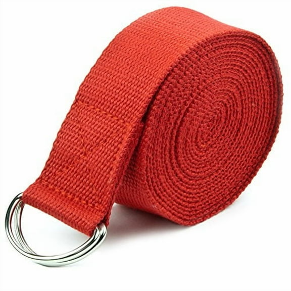 8' Cotton Yoga Pose Support Strap, Metal D Ring, Red