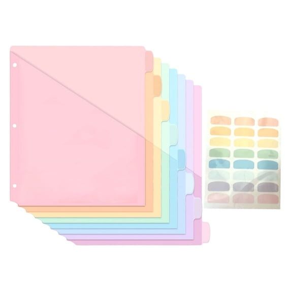 8 Count Binder Dividers With Pockets 3 Hole Punched For Standard 3 Ring Organizer For Adult Office Home Filing(Two Pockets)