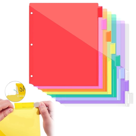 8 Count Binder Dividers with Write‑On Tabs, 8 Tab Page Separators for 3‑Ring Binder, for Office and Home Organization