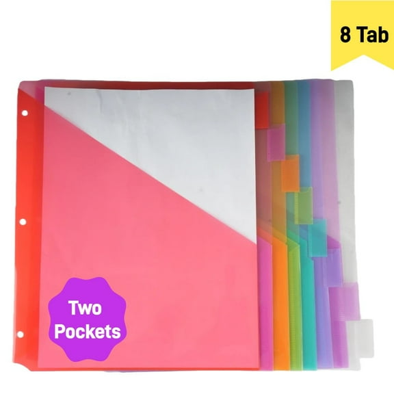 8 Count Dividers with Two Pockets for 3 Ring Binder Organizer, 8 tabs Binder Dividers with Pocket for A4/ Letter Size for School Office and Home Organization, Multicolor