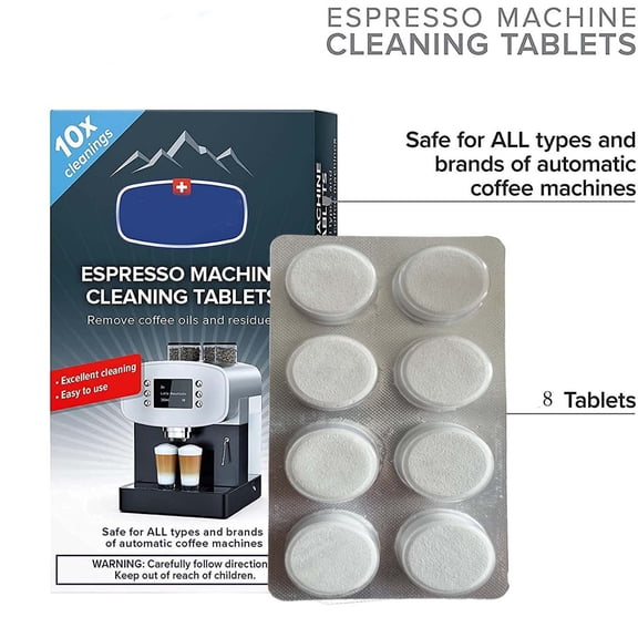 8 Count Espresso Machine Cleaning Tablets, Universal Descaling Tablets for All Automatic Coffee Machines, Removes Coffee Oils, Residue & Limescale, Improves Coffee Taste & Extends Appliance Lifespan