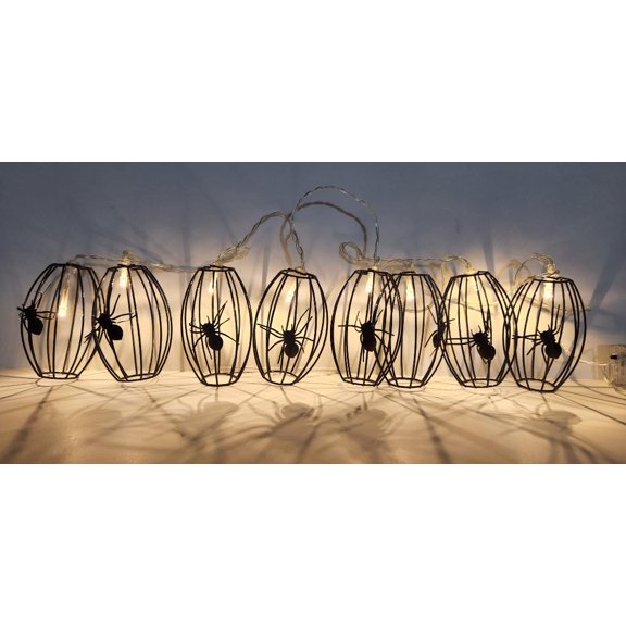 8 Count Metal Halloween Spider String Lights - Battery Operated