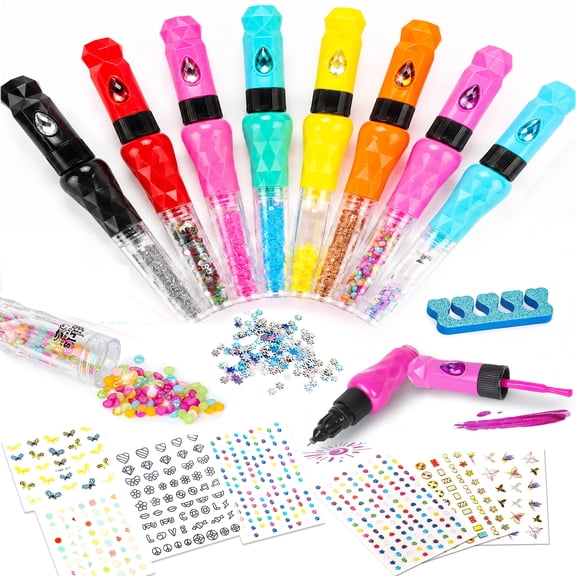 COSPELEY 8-Count Nail Art Pen Set for Kids, Non-Toxic Nail Polish & Glitter with Doodle Tip, Nail Art Kit for Girls 7-12