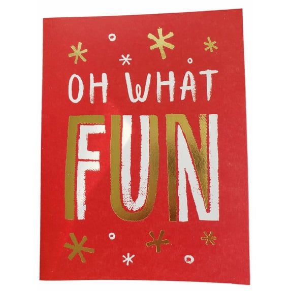 8 Count Oh What Fun Red & Gold Shiny Foil Christmas Holiday Cards w/Envelopes