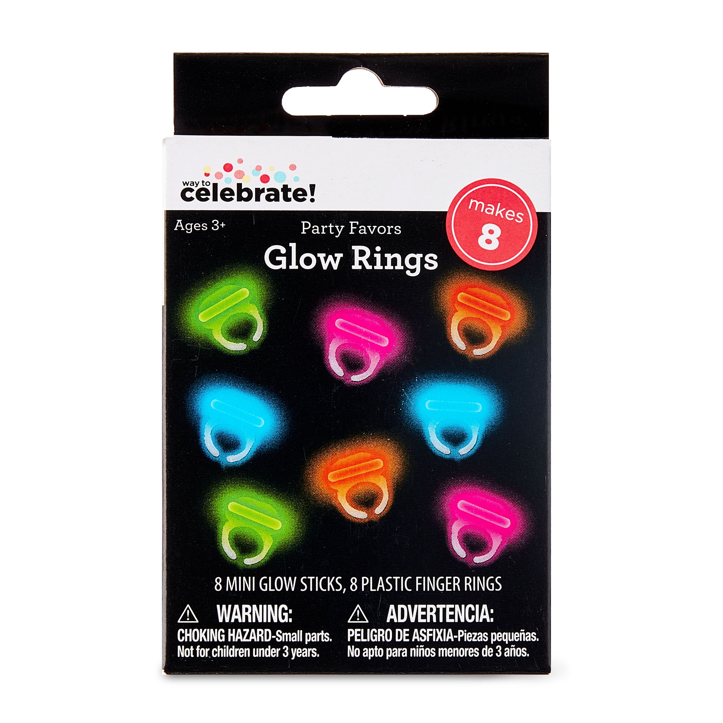 Multicolor Plastic Glow Ring Party Favors, 8 Pieces, by Way To Celebrate