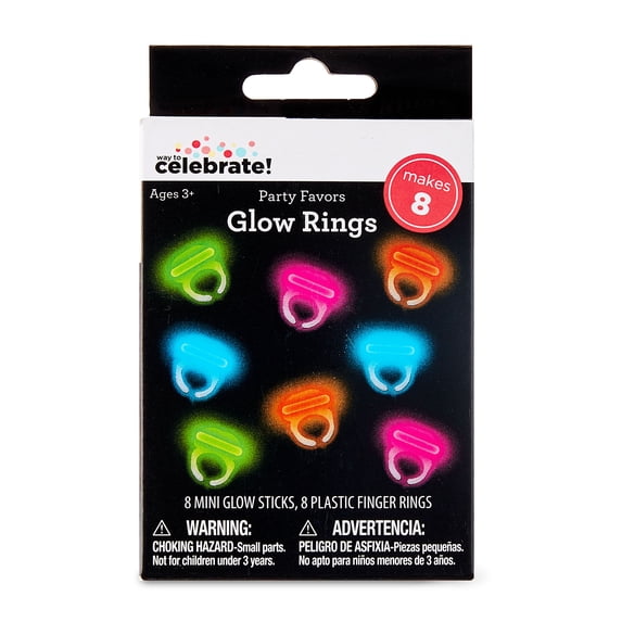 Multicolor Plastic Glow Ring Party Favors, 8 Pieces, by Way To Celebrate