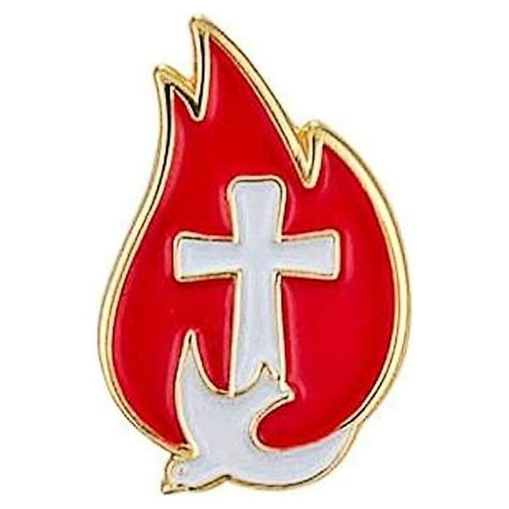 8 Cross & Flame Lapel Pins, Gold Set of 8 Pins - Confirmtion