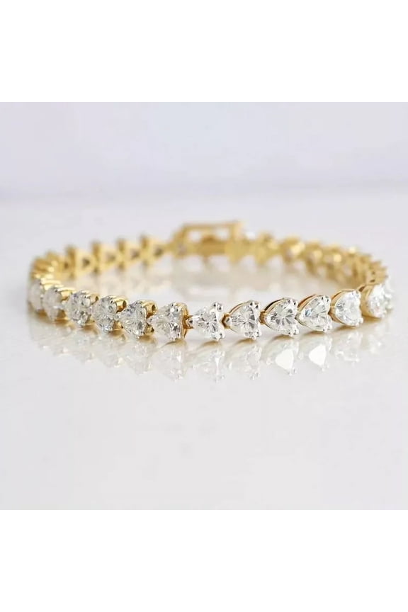 "8 Ct Heart Simulated Diamond Tennis Bracelet, 925 Sterling Silver Yellow Gold Plated, Elegant Jewelry for Women"
