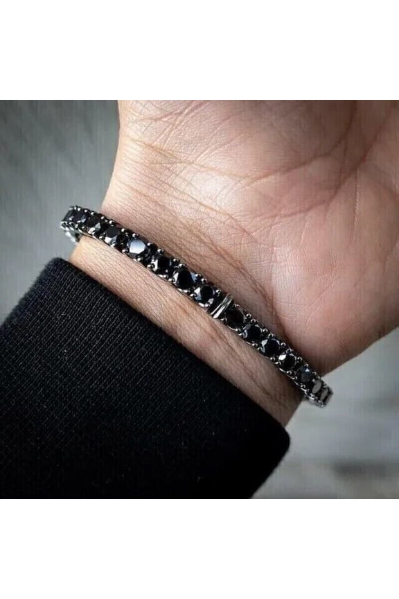 8 Ct Round Cut Black Lab-Created Diamond Men's Tennis Bracelet 14k Black Gold Plated