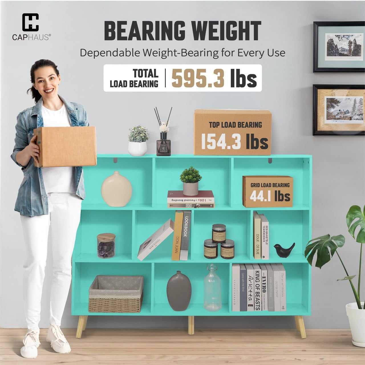 8 Cube 3 Tier Mid Century Bookshelf, Wide Wooden Cube Storage Organizer ...