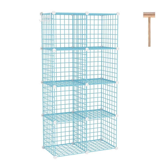 8 Cube Blue Metal Grid Modular Storage Shelf Unit for Home Office Living Room