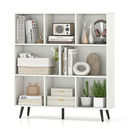 8-Cube Bookcase, 3-Tier Storage Organizer Shelf with 5 Metal Legs, Anti-Tip Kit, 110LBS Top Weight Capacity, Easy Clean Design, for Living Room, Office, Modern White
