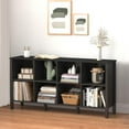 thumbnail image 1 of 8-Cube Bookcase, Farmhouse Wooden Bookshelf Low Storage Organizer, 59" Horizontal White Console with Legs, Hallway Book Case for Entryway, Display Cabinet for Living Room (Black, 8-Cube), 1 of 18