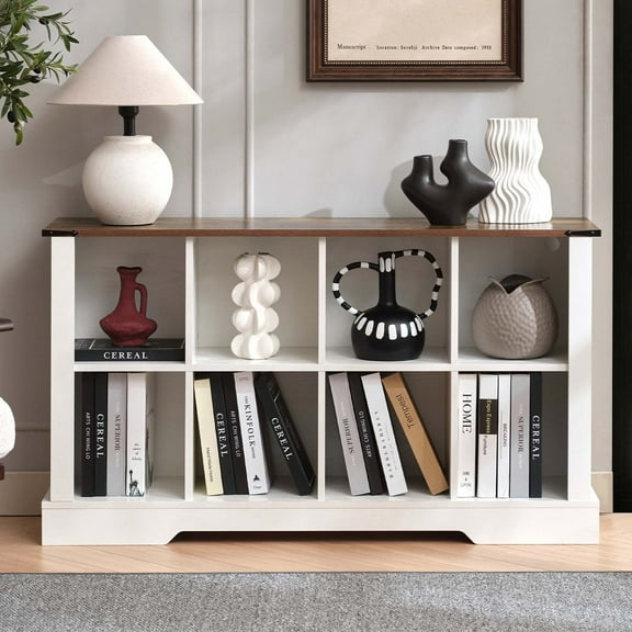 8-Cube LED Bookshelf - Mid-Century Modern Wood Storage Shelf for Bedroom, Living Room & Office, White