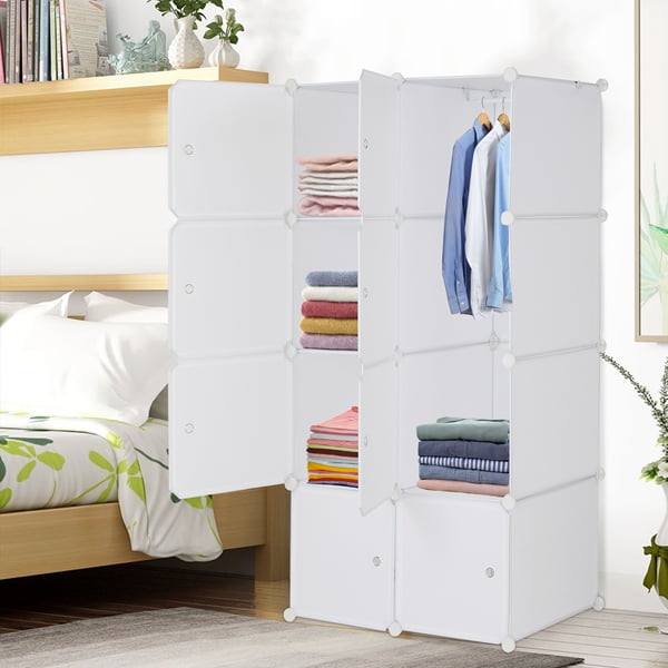 8 Cube Organizer Stackable Plastic Cube Storage Shelves Design Multifunctional Modular Closet Cabinet with Hanging Rod White Walmart