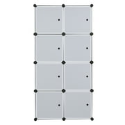 8 Cube Organizer Stackable Plastic Cube Storage Shelves Modular Closet Cabinet with Hanging Rod White Doors and Black Panels