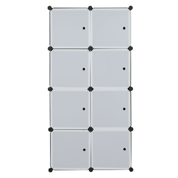 8 Cube Organizer Stackable Plastic Cube Storage Shelves Modular Closet Cabinet with Hanging Rod White Doors and Black Panels