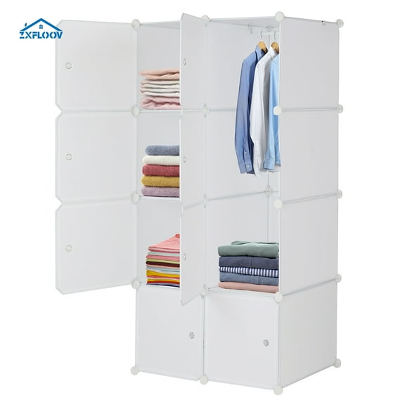 8 Cube Portable Closet Organizer - Stackable Modular Storage Shelves with Hanging Rod for Clothes, Lightweight & Versatile Pop-Up Wardrobe, Foldable Closet Solution - White