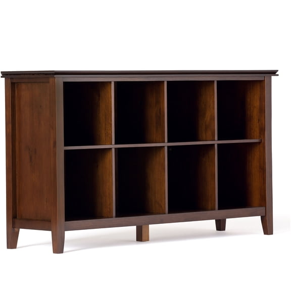 8-Cube Solid Wood Storage Sofa Table, Dark Brown Organizer Console Table with Cubby Shelves for Living Room, Entryway