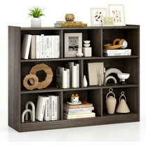 8 Cube Storage Bookcase, 3-Tier Horizontal Bookshelf Organizer, Wooden Display Cabinet for Living Room, Bedroom, Study, 48'' x 12.5'' x 36.5'' (Grey)