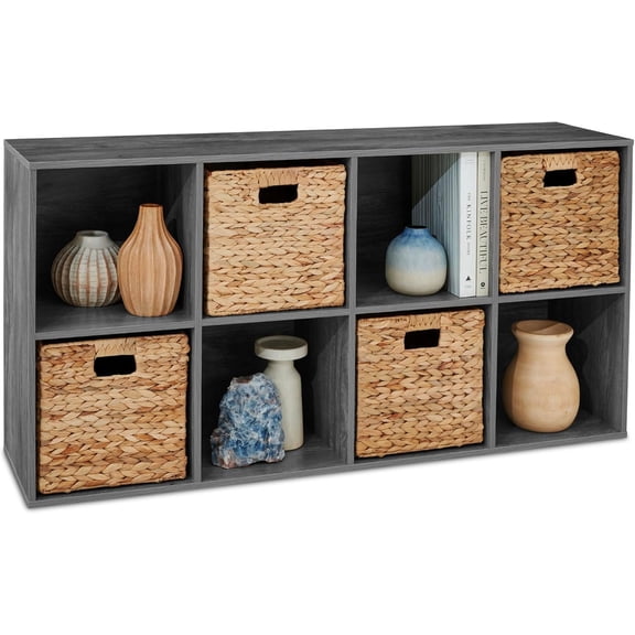 8-Cube Storage Organizer, 11in Shelf Opening, Bookcase, Display Shelf, Customizable w/ 3 Removable Back Panels – Dark Gray
