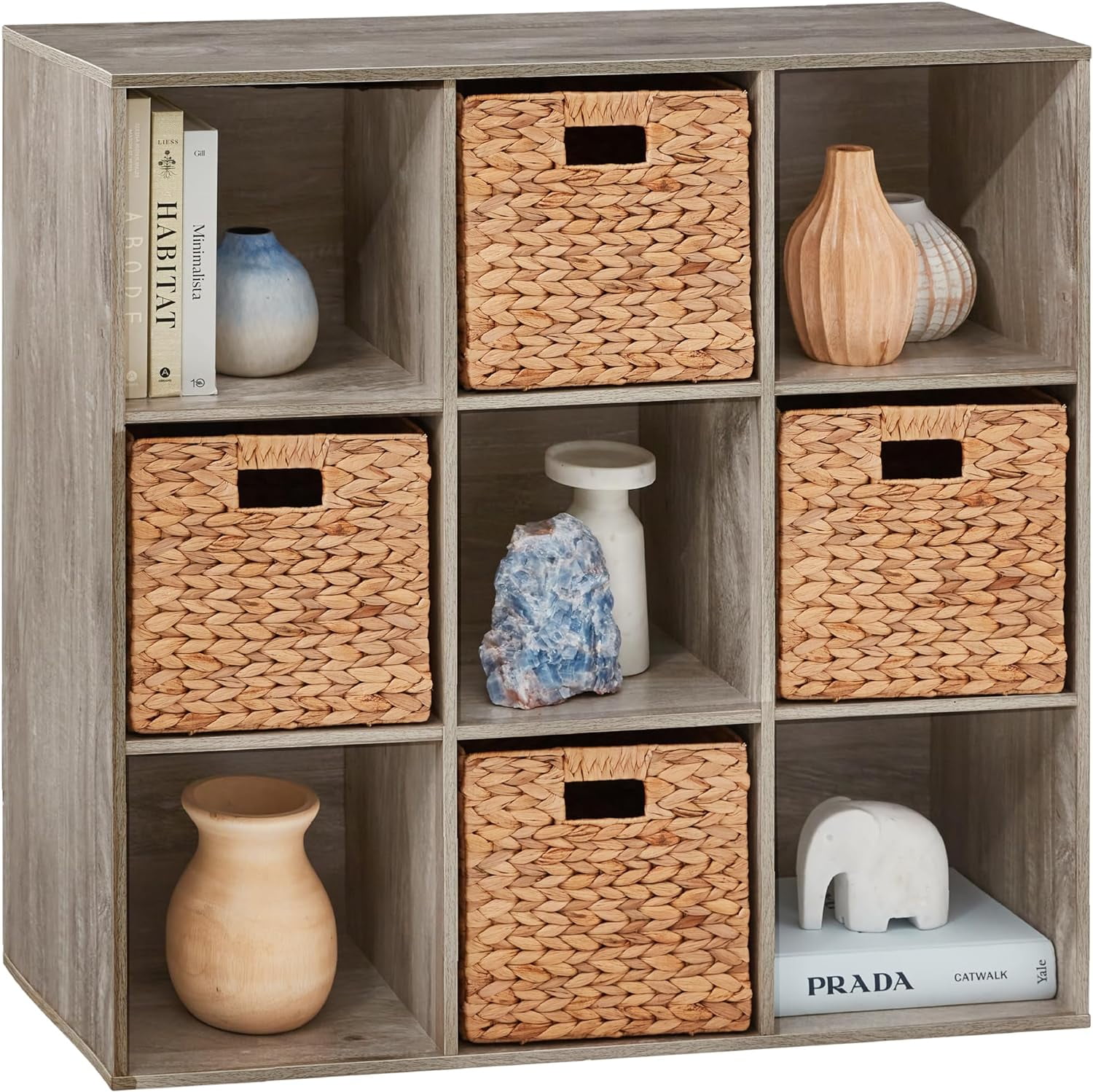 Greige 8-Cube Storage Organizer with Removable Panels