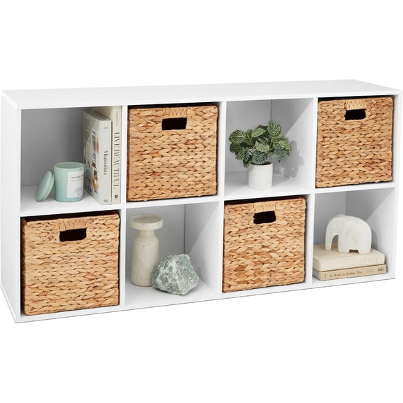 8-Cube Storage Organizer, 13.5in Shelf Opening, Bookcase, Display Shelf, Customizable with 2 Removable Back Panels White