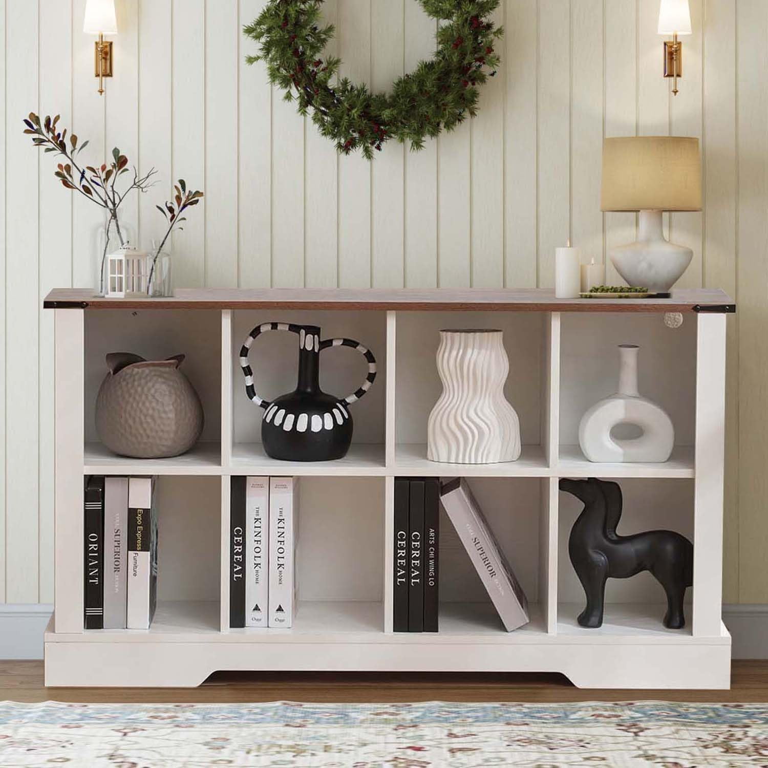 8 Cube Storage Organizer, 2 Tier Bookshelf for Living Room, Farmhouse ...