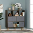thumbnail image 1 of 8-Cube Storage Organizer, Bookshelf with Storage Bins, 4 Tier Freestanding Open Bookshelf with 4 Nonwoven Fabric Drawers,Brown, 1 of 1