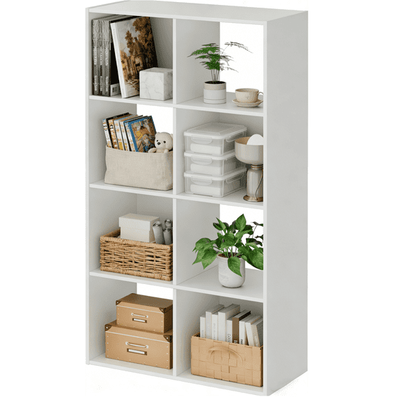 8 Cube Storage Organizer, Open Back Bookshelf with Removable Panels, Vertical or Horizontal Placement, Stackable Bookcase for Living Room, Bedroom, Home Office, White