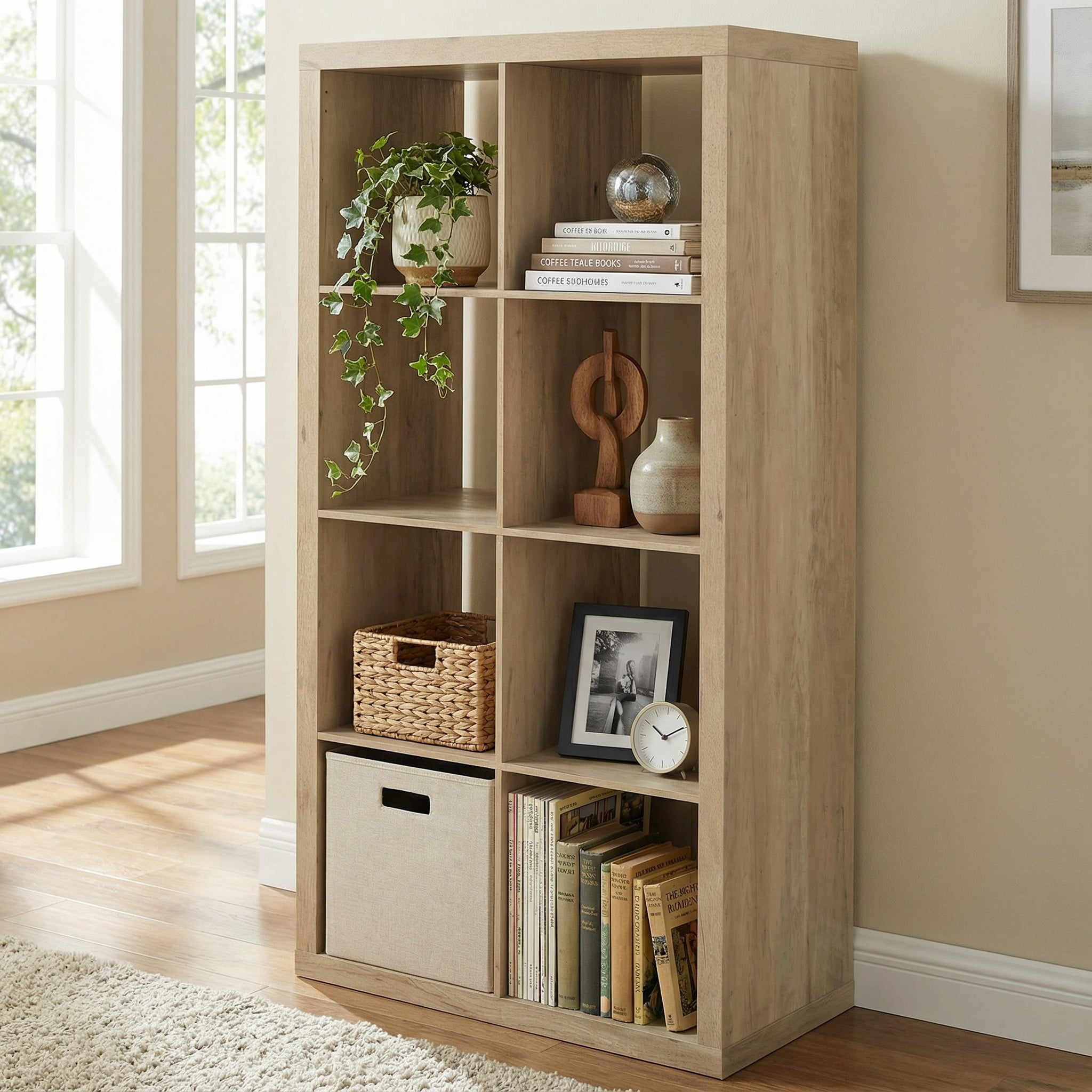8-Cube Storage Organizer,Open Back Decorative Bookshelves,Natural