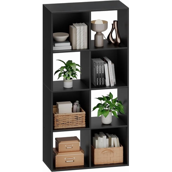 8 Cube Storage Organizer - Open Cube Bookshelf with 4 Removable Back Panels, Display Storage Bookcase for Living Room, Bedroom, Entrance Hall, Home Office,47.7" L×11.6" W×24" H, Black