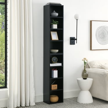 8-Cube Storage Organizer, Tall Narrow Bookcase with Adjustable Shelves, Double-Decker Bookcase for Home Office, Black