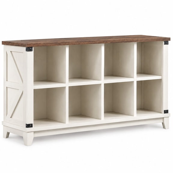 8-Cube Storage Organizer, White, Rustic Wood & Metal, Holds 529 Lbs, Anti-Tip Stabilizers, TV Stand for Living Room Entryway, Home Organization Shelf
