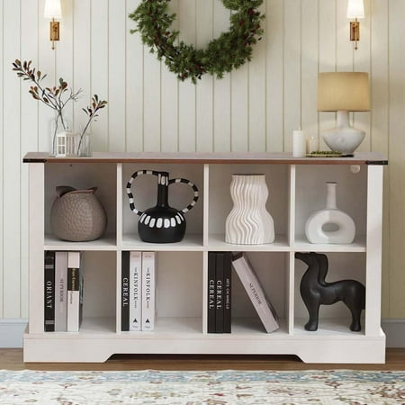 8 Cube Storage Organizer, Wood Cube Bookshelf with LED Lights, Horizontal Storage Cubes, Kids Bookshelf, Display Cabinet Cubby Shelf for Living Room Home Office Bedroom, White