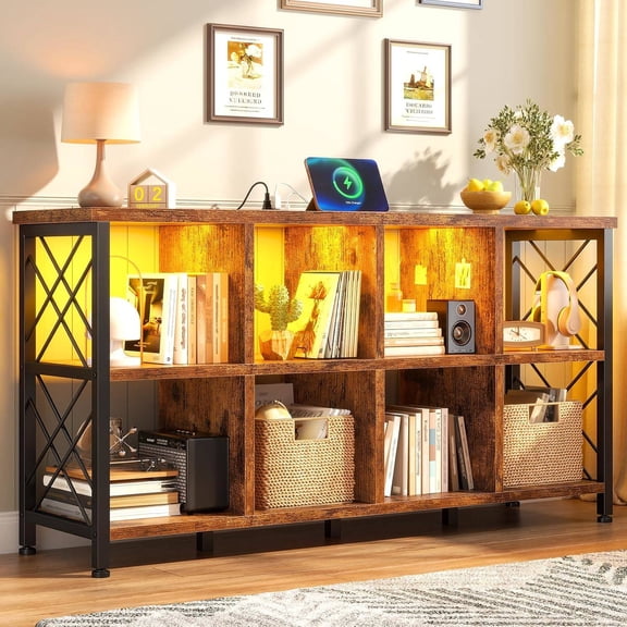 8-Cube Storage Organizer with -in Lighting and Charging Ports, Brown