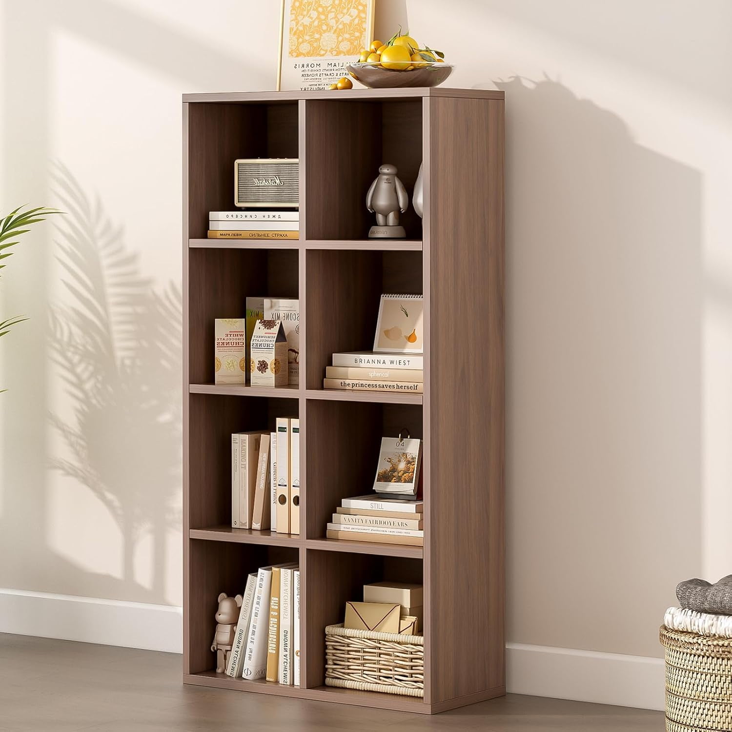 8-Cube Storage Shelf Bookcase - Wooden 4-Tier Floor Standing Open Bookshelf, Modern TV Stand up to 55 Inchs for Home and Office, Black