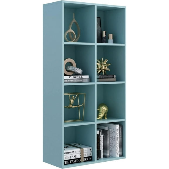 8-Cube Storage Shelf Bookcase - Wooden 4-Tier Floor Standing Open Bookshelf, Modern TV Stand up to 55 Inchs for Home and Office, Light Blue