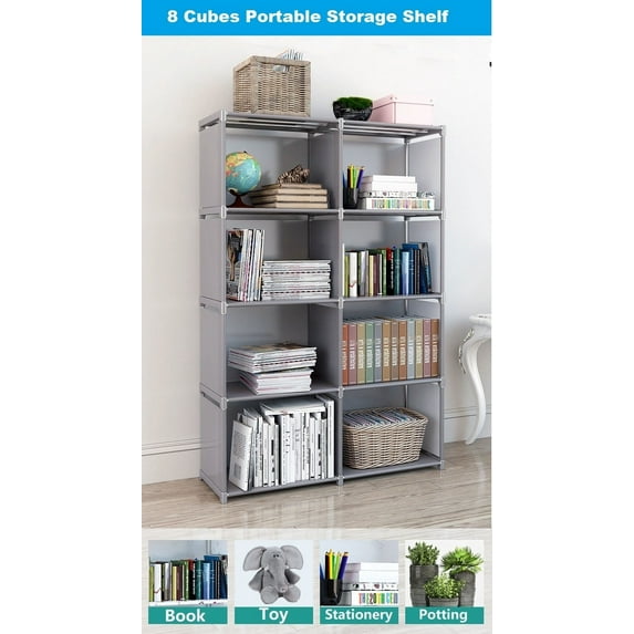8 Cubes Portable Storage Shelf Organizer, Organization Shelf Unit DIY Boolself Bookcase Closet Cabinet for Bedroom Study Office Home Living Room, Gray