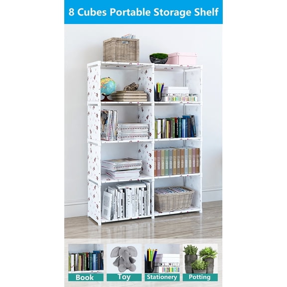 8 Cubes Portable Storage Shelf Organizer, Organization Shelf Unit DIY Boolself Bookcase Closet Cabinet for Bedroom Study Office Home Living Room, White