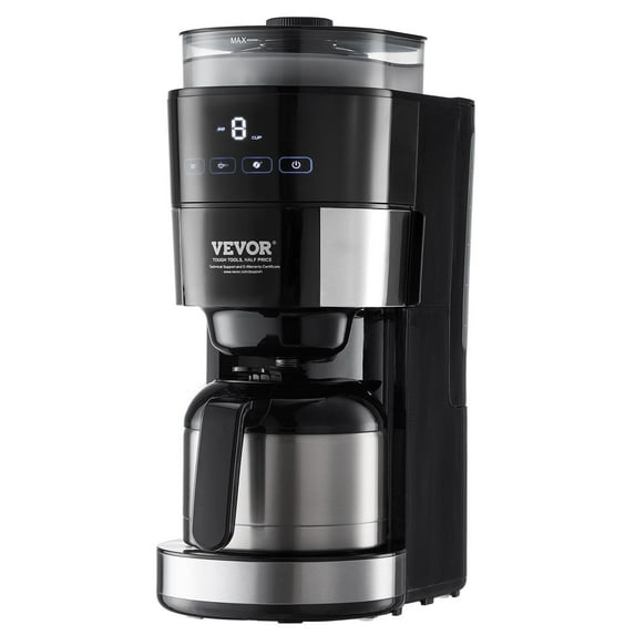 8-Cup Coffee Maker Drip Coffee Machine with 3 Brew Strength Control, Adjustable Grinding, and Paper Filter Compatibility for Fresh Coffee Every Morning