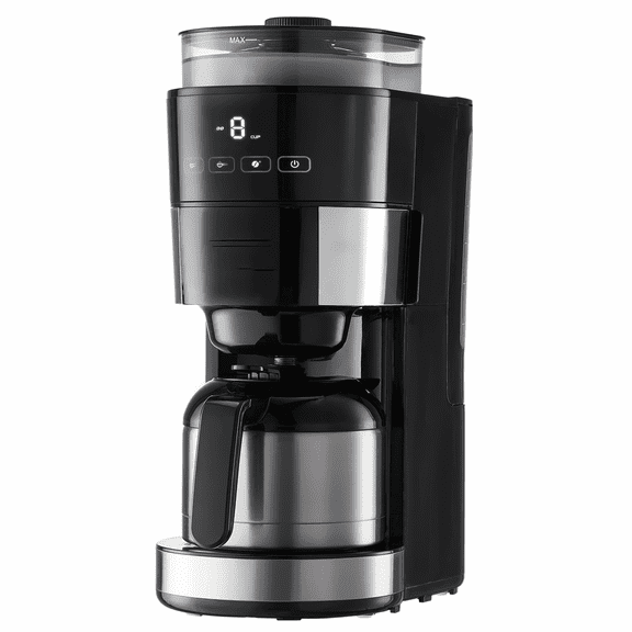 8-Cup Coffee Maker, Drip Coffee Machine with Grind & Brew, 3 Brew Strengths, Adjustable Grind Size, Compatible with Beans & Ground Coffee