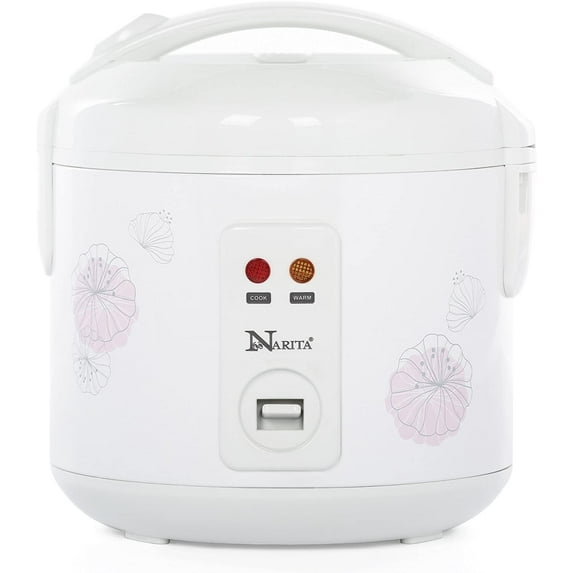 8 Cup Cooked/4 Cup Uncooked Rice Cooker, Easy Clean Removable Non-stick Inner Pan and Rice Spatula, Simple One Touch Operation with Automatic Keep Warm Function, Safe Cool Touch Exterior, White