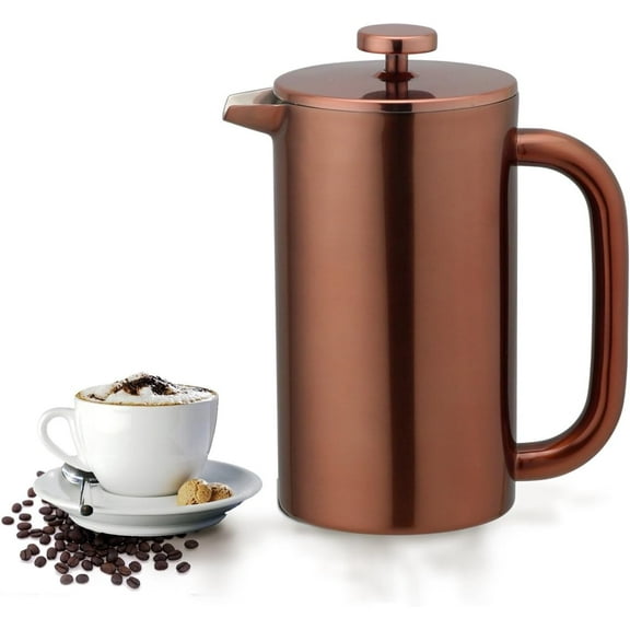 8-Cup Double Wall Insulated Stainless Steel French Coffee Press, 32-Ounce Durable Coffee Tea Maker with Stainless Steel Plunger, Copper