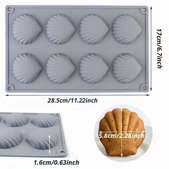 8-Cup Non-Stick Silicone Madeleine Pan, Food-Grade Baking Mold for Cakes & Cookies