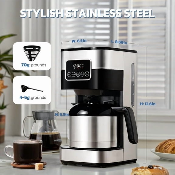 8-Cup Programmable Coffee Maker with Thermal Carafe, Touch Screen Timer