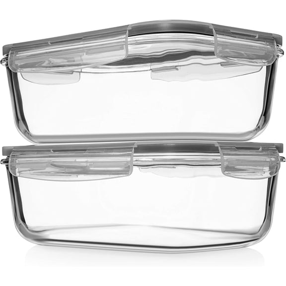 8 Cups 63 Oz 4-Piece Large Glass Food Storage Containers with Locking Lids, BPA Free, Leak Proof, Microwave and Oven Safe, Durable Kitchen Containers for Meal Prep, Vegetables, Fruits Storage