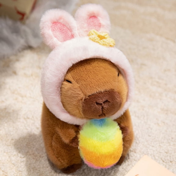 8" Cute Capybara Plush with Bunny Ear Hat and Easter Egg, Cute Plushies Soft Toy Easter Gifts for Kids Adults Easter Basket Stuffers for Capybara Fans and Collector