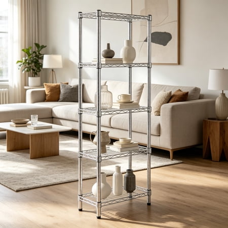 8"D x 18"W x 72"H Chrome Wire Shelving with 4 Tiers, Weight Capacity 800 lbs Per Shelf